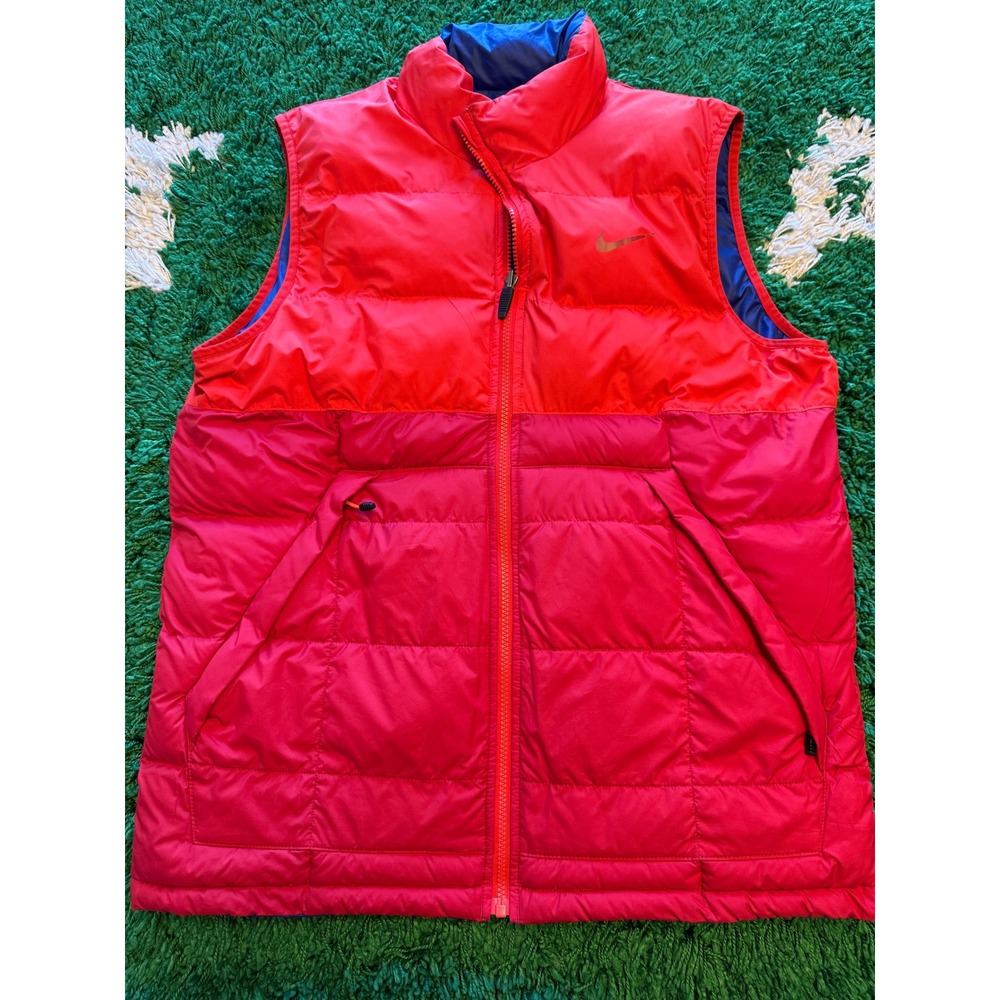 Nike Reversible Puffer Vest Mens M Red Blue Excellent Quilted Full Zip Swoosh - Picture 1 of 11